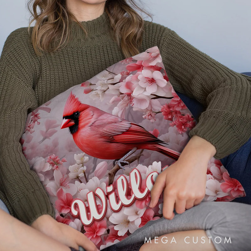 Personalized Cardinal Floral Pattern Throw Pillow Cover Graphic 3D Print with Name Memory Christmas Gift for Family Custom Double Sided Pillow