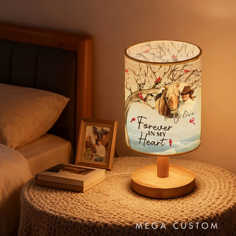 Personalized Cardinal Photo Flaxen Fabric Table Lamp with Name and Text Home Decor Christmas Memorial Gift for Family