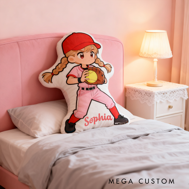 Personalized Softball Player Pillow with Custom Name and Cute Design