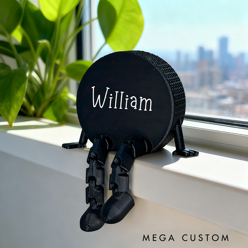 Personalized Hockey Puck Decor with Dangling Legs and Custom Name
