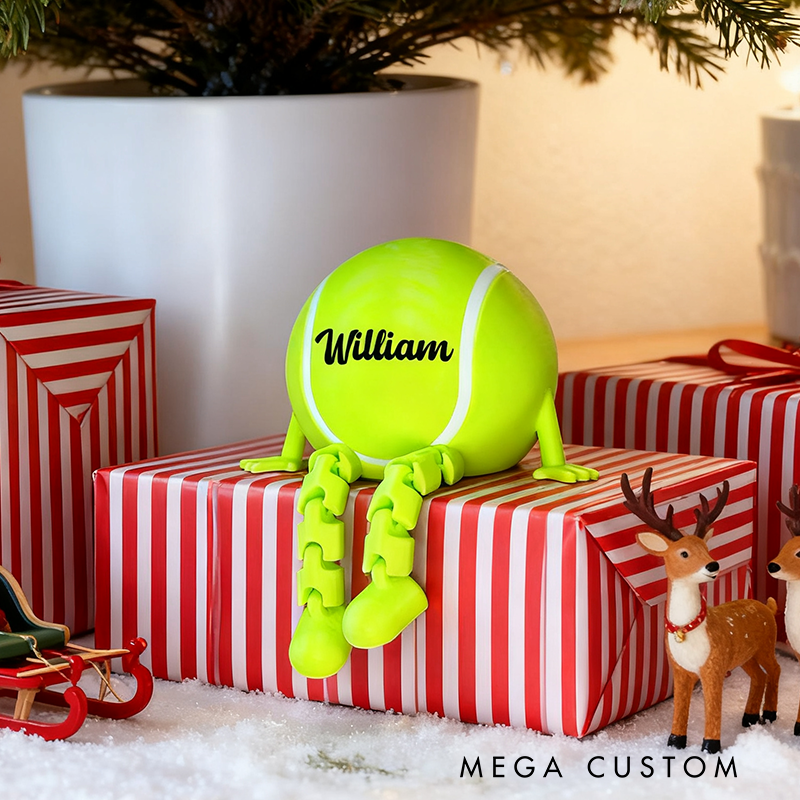 Personalized Tennis Ball Decor with Dangling Legs and Custom Name