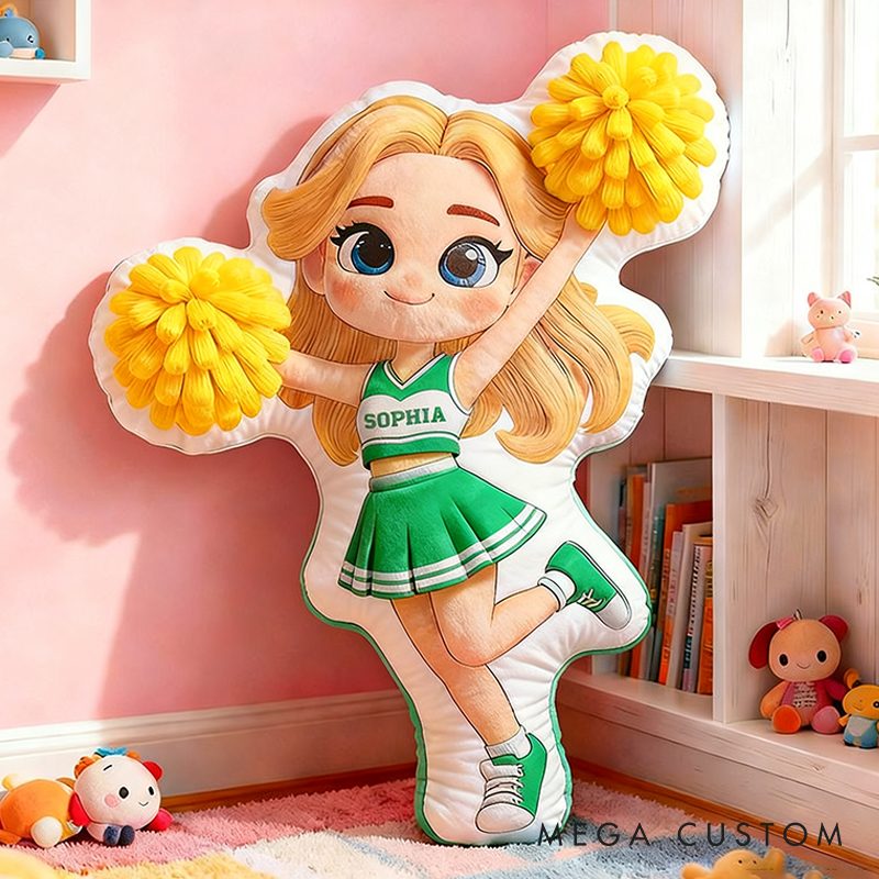 Personalized Adorable Cheerleading Pillow with Name and Outfit Design for Kids