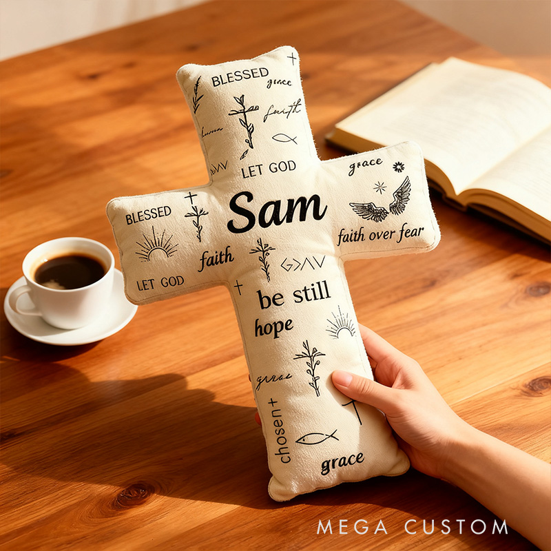 Personalized Faith over Fear Cross Pillow with Custom Name Home Decor Faith Hope Grace Cross Dove Pillow Religious Christian Gift