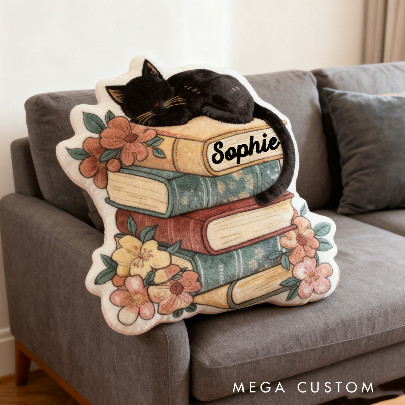 Personalized Floral Book Throw Pillow Fantasy Bookish Pillow with Name for Kids Boy Girl Gift for Reading Lover Pillow
