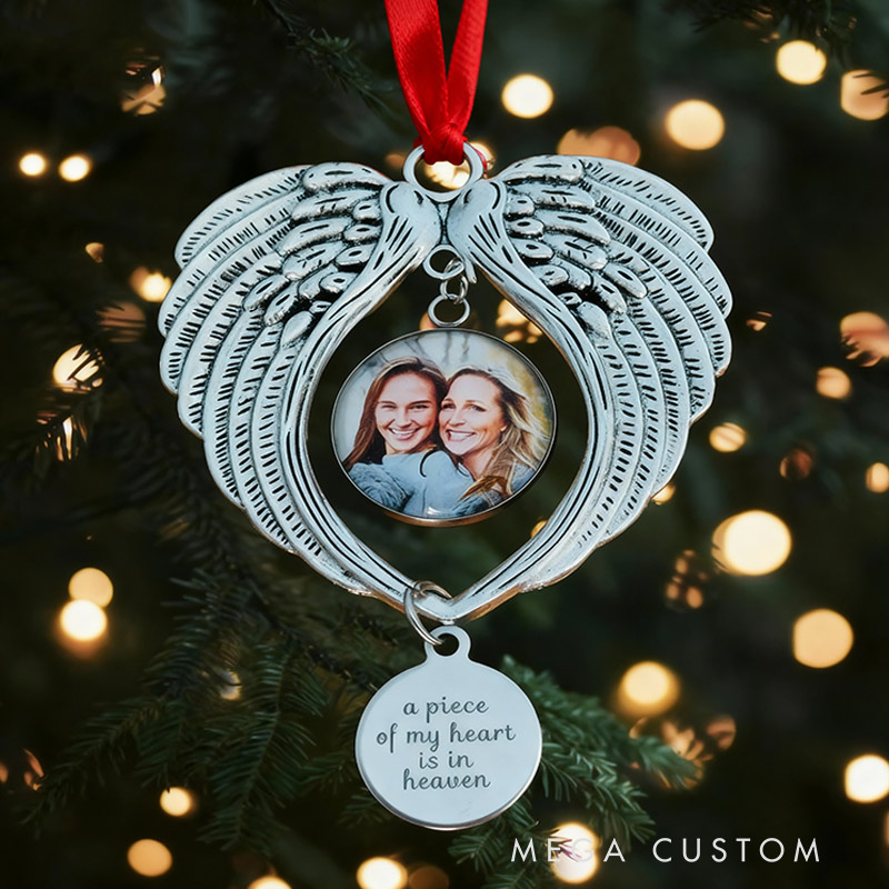 Personalized Photo Memorial Christmas Tree Charm Angel Wings Memorial Christmas ornament In Loving Memory Gift
