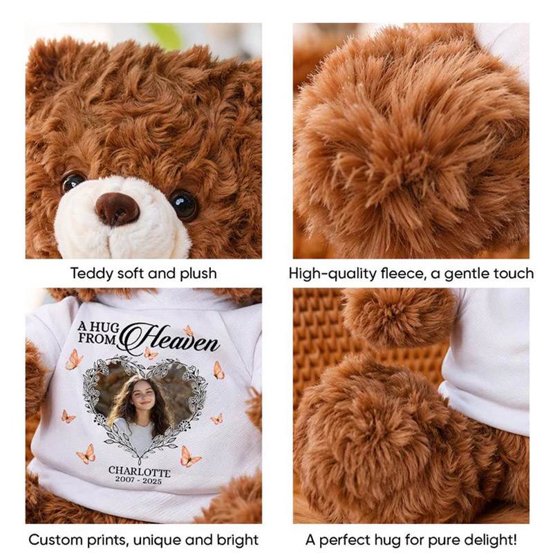 Personalized Teddy Bear with Photo Shirt Hug This Memorial Bear Heaven Sent Plush Soft Toy New Baby Memory Bunny Keepsake Condolence Gift