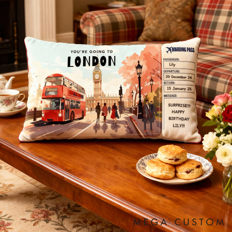 Personalized Graphic 3D Print Custom London Boarding Pass Pillow for Travel Lovers