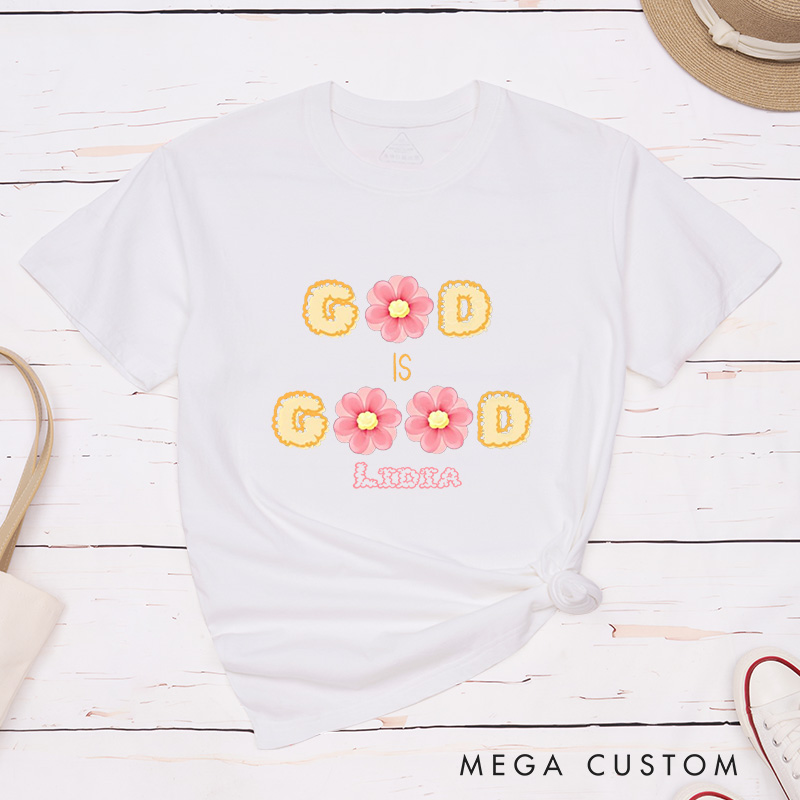 Personalized God Is Good Classic T-Shirt Bright Pink Flowers Theme Blessing Shirt Easter Birthday Gift for Women 