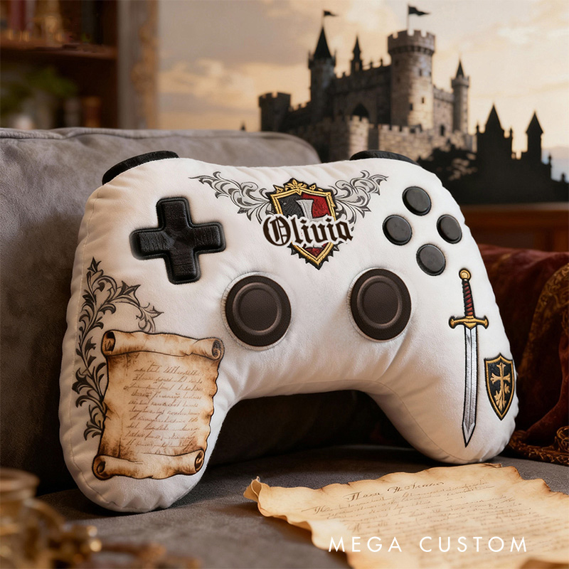 Personalized Graphic 3D Print Medieval Game Controller Shaped Pillow for Game Lovers Plush Pillow Christmas Gift for Kids