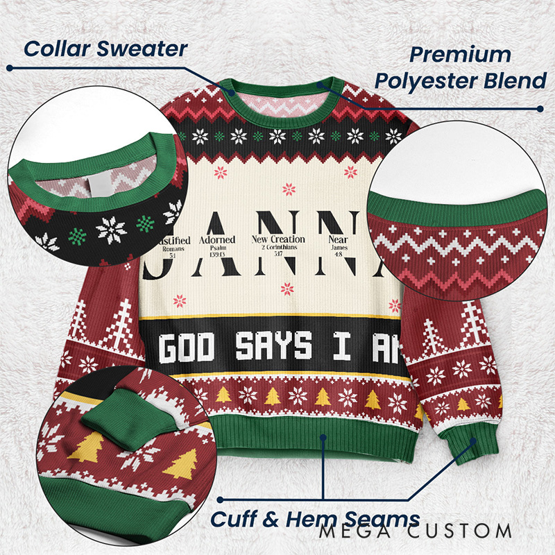 Personalized Christmas God Says I am Name Letter in Bible Ugly Sweater Religious Gift Christians Gift for Christmas Merry Christmas Gift