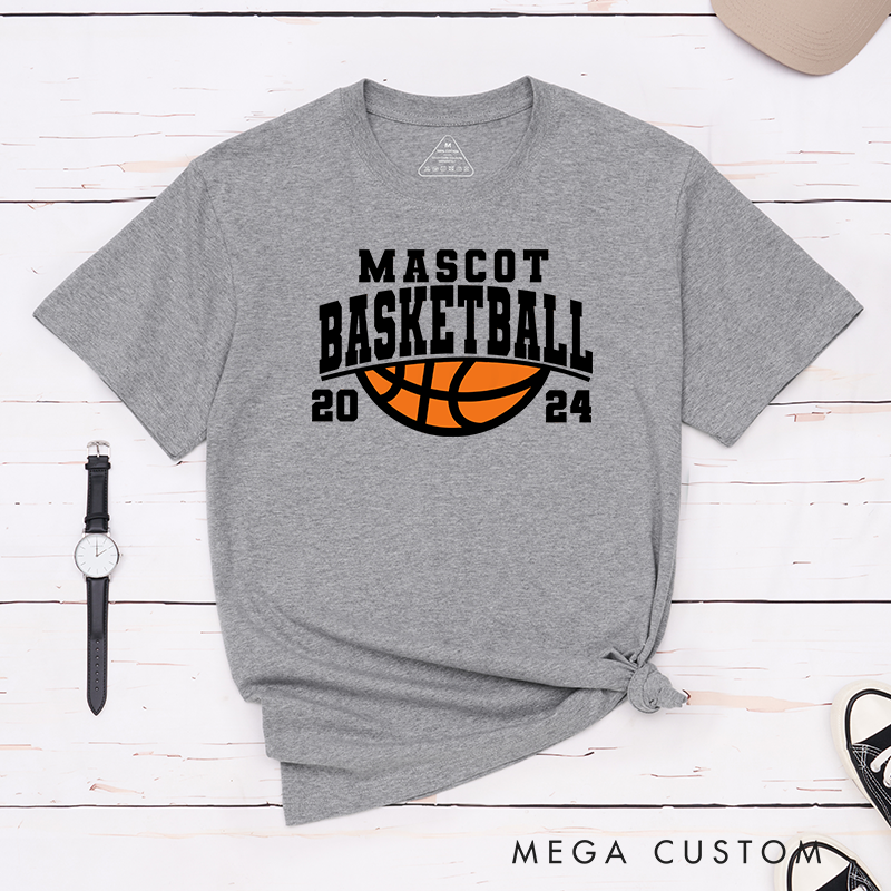 Personalized Basketball T-Shirt Design Featuring Custom Team Name Year and Classic Orange Basketball Graphic