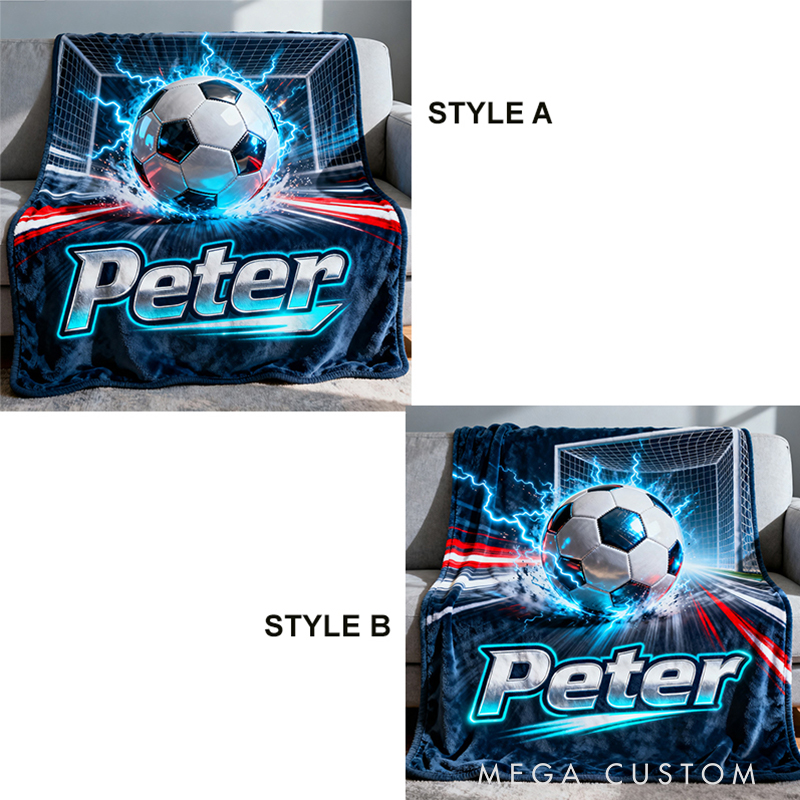 Personalized Soccer Blanket with Electrifying Goal Design and Custom Name for Fans and Players