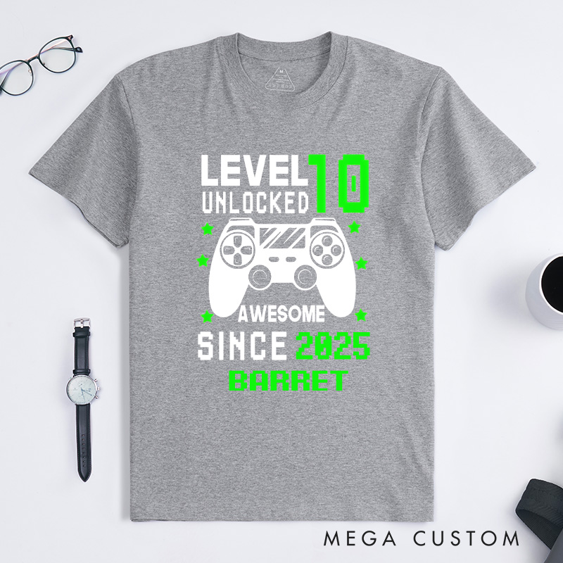 Personalized Custom Level Unlocked Shirt Level 10 Unlocked Awesome Since Custom Birthday Teen Kids Gift Birthday Gamer Gift for Game Geek Lover