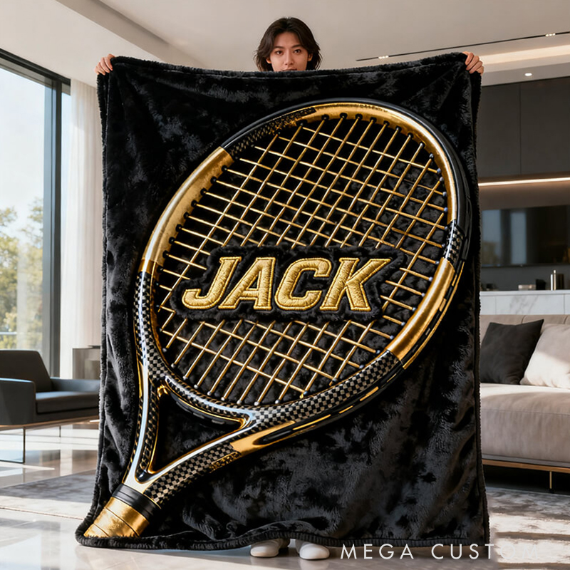 Personalized Tennis Blanket with Custom Name and Grass Court Design for Enthusiasts