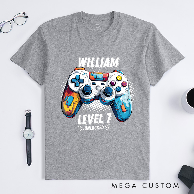 Personalized Custom Birthday Shirt Birthday Unlocked Shirt Boy Gamer T-Shirt Kids Birthday Party Gift for Game Geek Lover