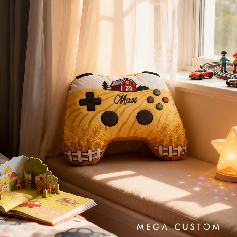 Personalized Graphic 3D Print Farming Game Controller Shaped Pillow for Game Lovers Plush Pillow Christmas Gift for Kids