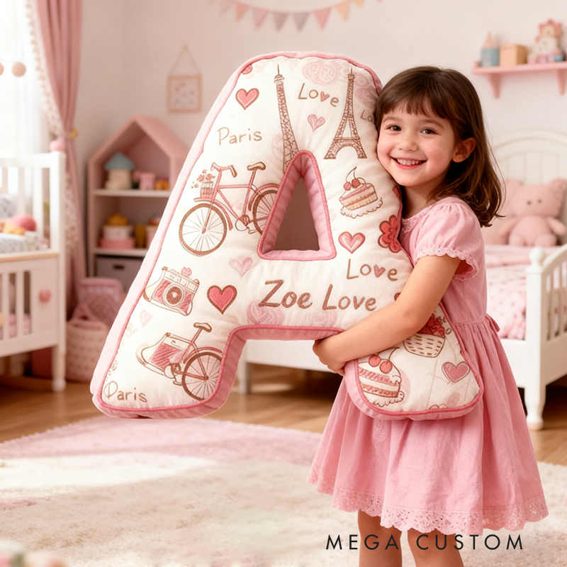 Personalized 26 Letters Christmas Gift Pink Pillow Romantic Pastel Design Graphic 3D Print Pillow for Kids