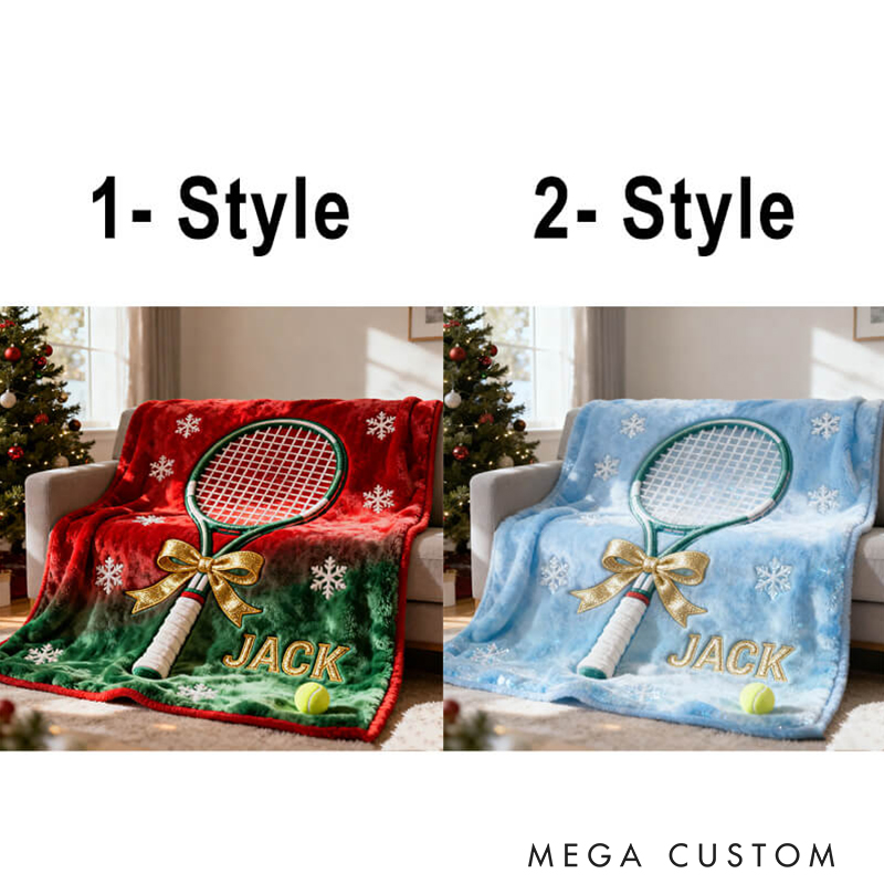 Personalized Tennis Christmas Blanket with Custom Name and Festive Design