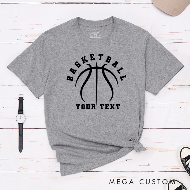 Personalized Basketball T-Shirt Design Featuring Custom Text and Minimalist Black Basketball Graphic