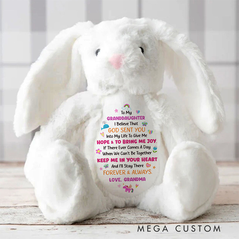 Personalized God Sent You into My Life to Give Me Hope and Joy Cute Rabbit Plush Stuffed Animal Toy with Title Granddaughter Gift from Grandma