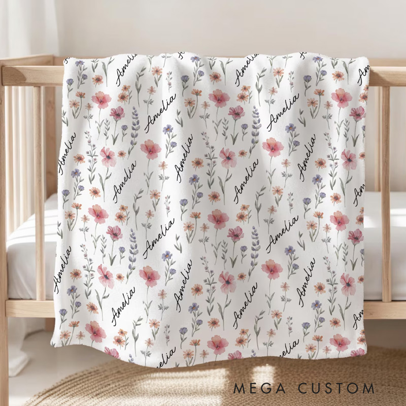 Personalized Wildflower Blanket Custom Name Blanket Gift for Kids Gardening Lovers Gift 