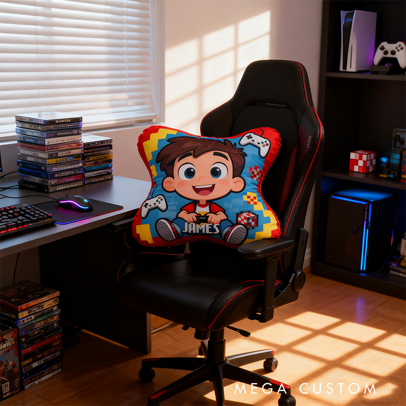 Personalized Graphic 3D Print Cartoon Gamer Shaped Pillow for Game Lovers Plush Pillow Christmas Gift for Kids