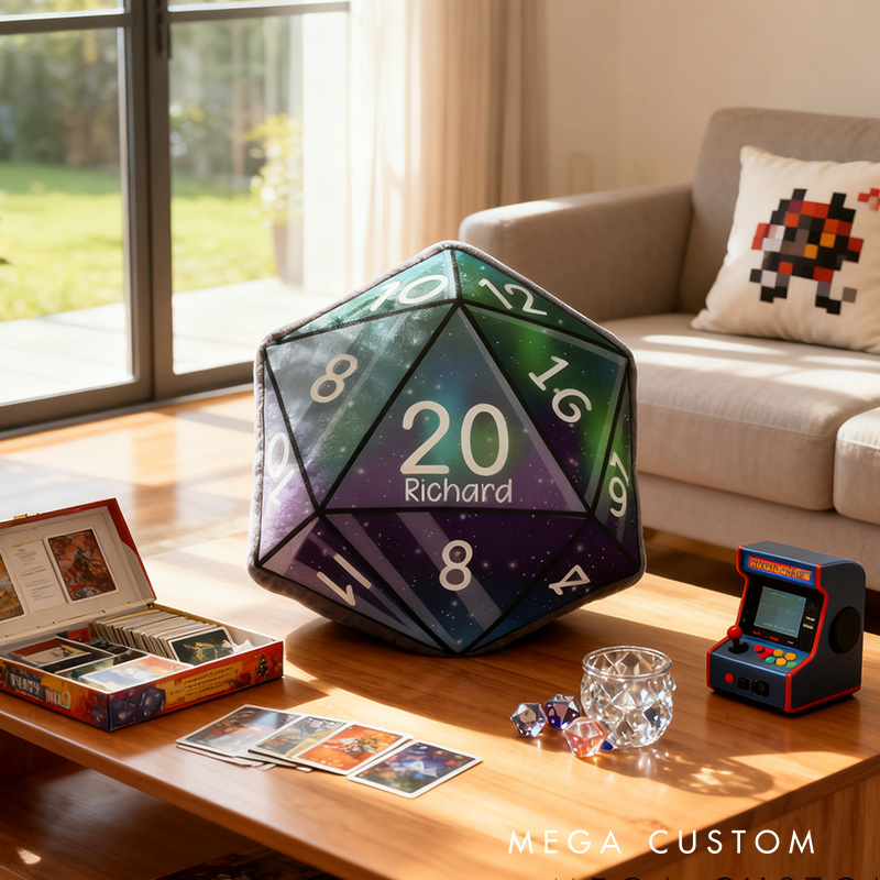 Personalized Graphic 3D Print Night D20 Shaped Pillow for DND Game Lovers Plush Pillow Christmas Gift for Kids