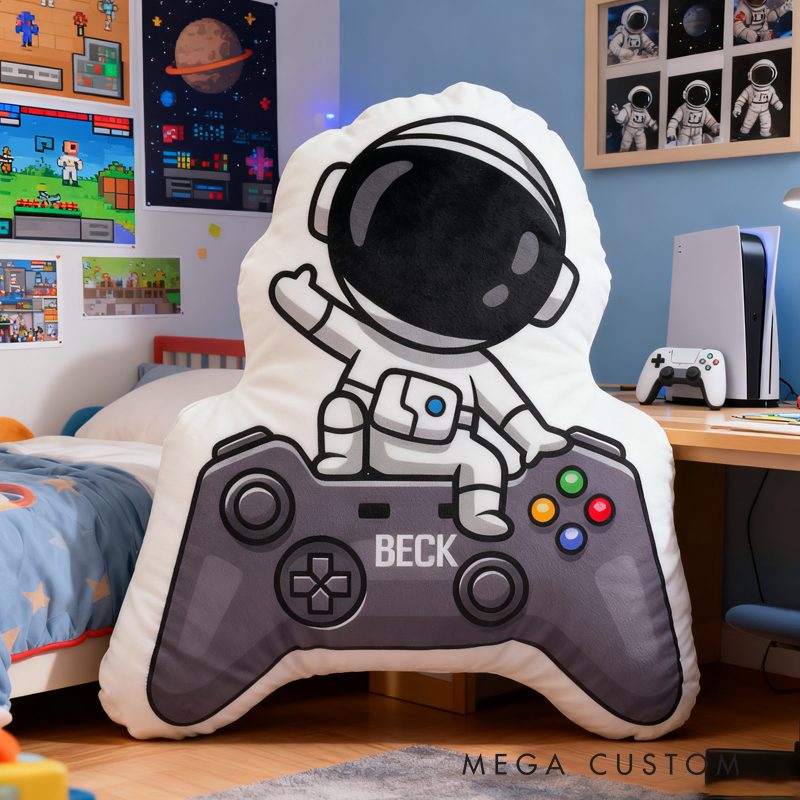Personalized Astronaut Gamer Pillow for Kid Game Space Enthusiasts Gift for Geek Game Lover