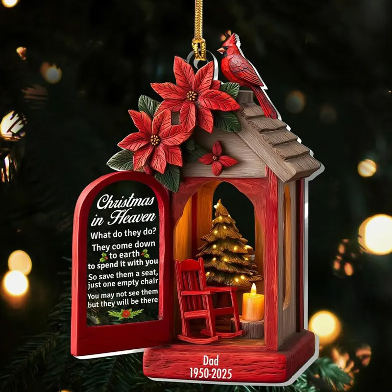 Personalized Christmas in Heaven Memorial Ornament Empty Chair Remembrance Gift Cardinal Lantern Loss of Dad Sympathy Gift