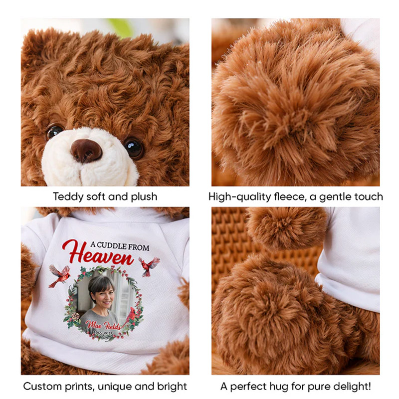 Personalized Teddy Bear with Photo Shirt A Cuddle From Heaven  Memorial Bear Heaven Sent Plush Soft Toy for New Baby Condolence Gift