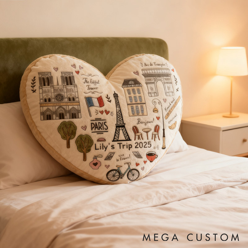Personalized Paris Dreamscape Heart Shape Pillow Graphic 3D Print Pillow for Travel Lovers