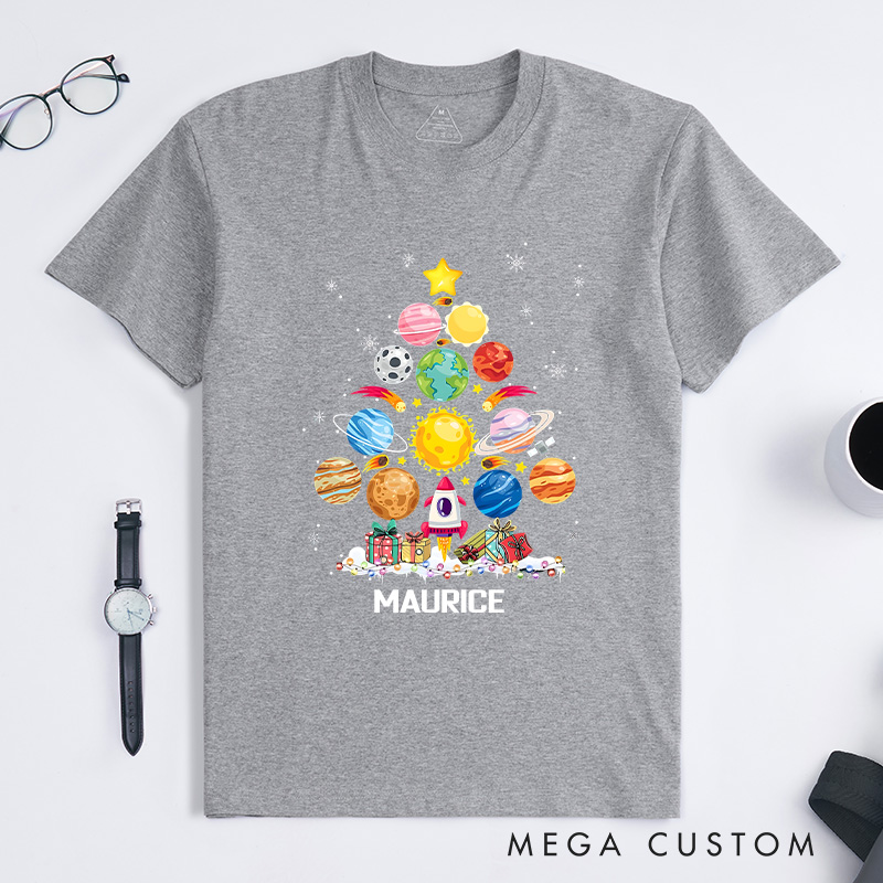 Personalized Solar System Christmas Tree Shirt Funny Planet Shirt Astronomy Universe Shirt Xmas Gifts Geek Lover