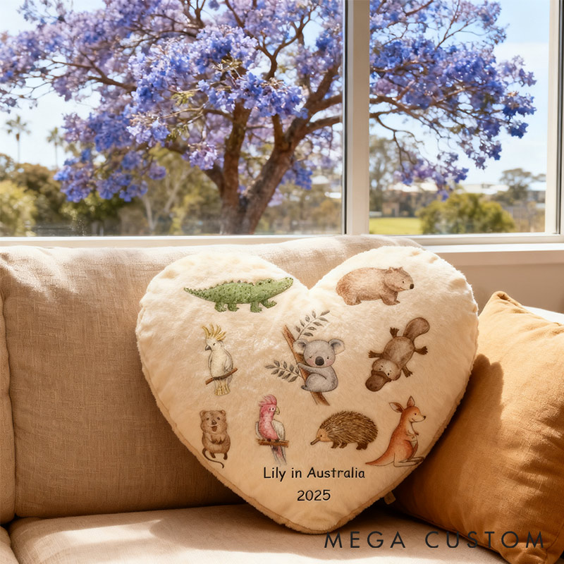 Personalized Heart of Australia Wildlife Pillow Graphic 3D Print Pillow for Travel Lovers