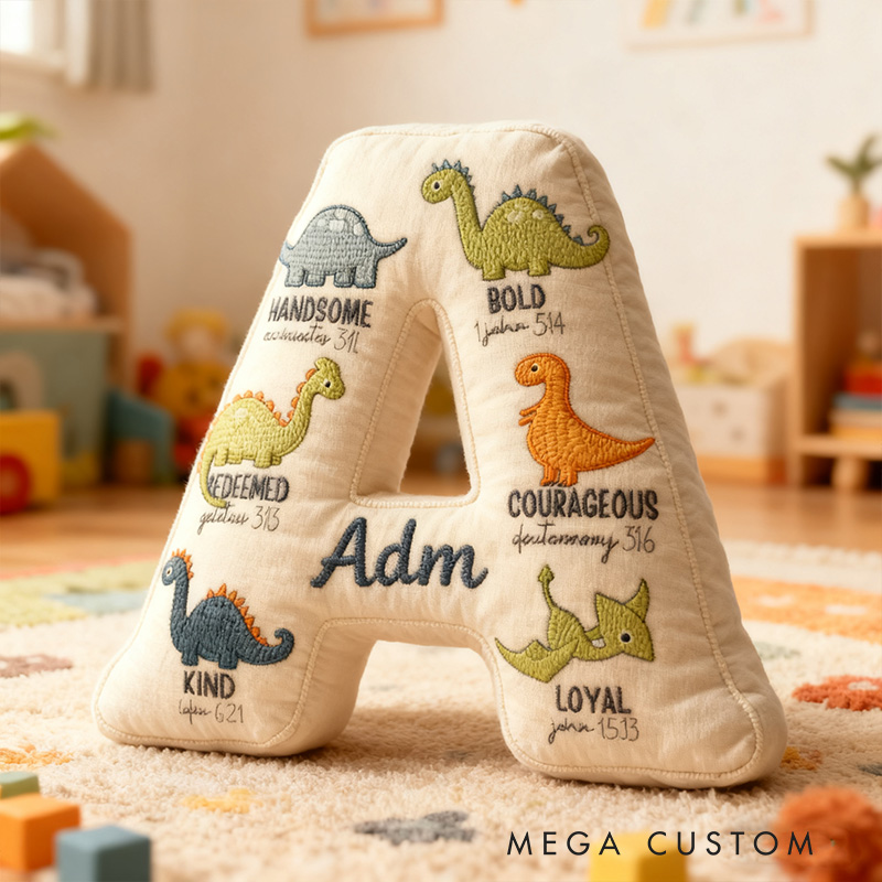 Personalized Dinosaur Bible Verses Letter Pillow with Custom Name Kid Room Decor Religious Encouragement Gift for Kids Graphic 3D Print Pillow