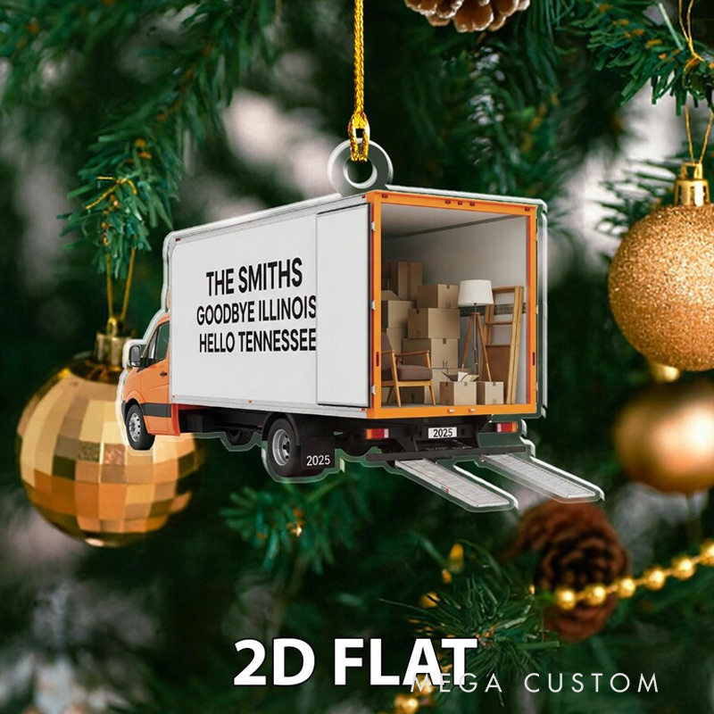 Personalized Moving Truck 2D FLAT Ornament Custom New Home Christmas Decoration Family Relocation Holiday Gift Housewarming Ornament
