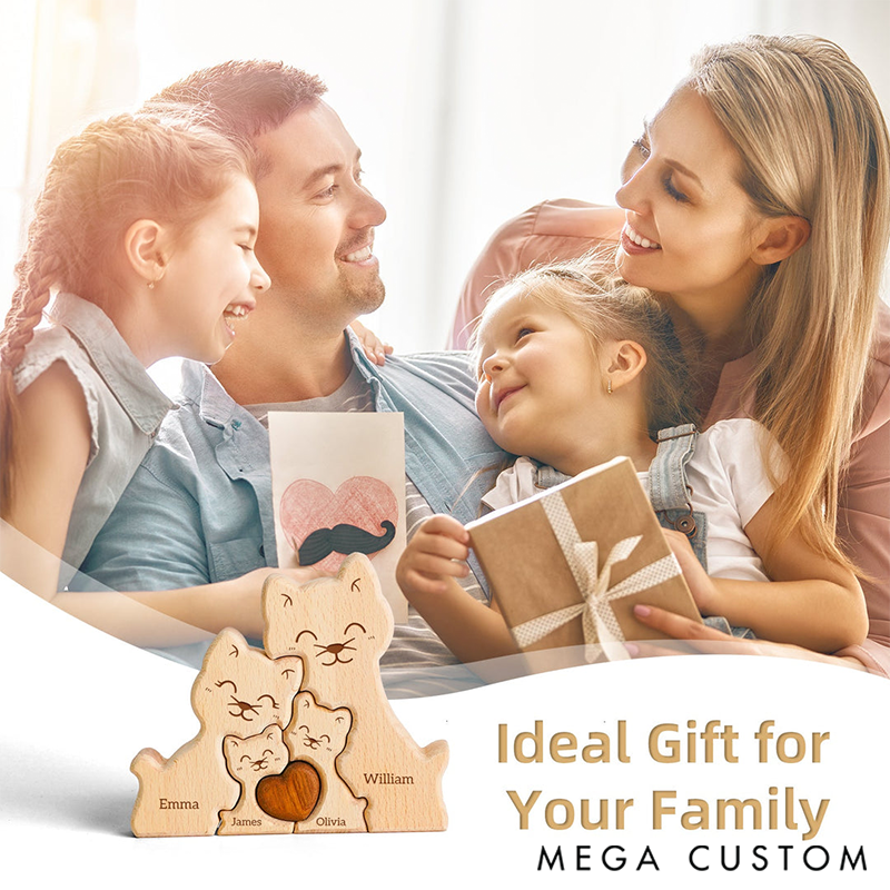 Personalized Wooden Cat Family Puzzle for Family Keepsake Gifts