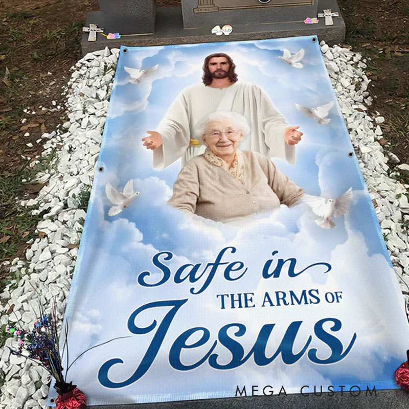 Personalized Photo God Has You in His Arms Memorial Grave Blanket Waterproof Blanket Remembrance Gift 