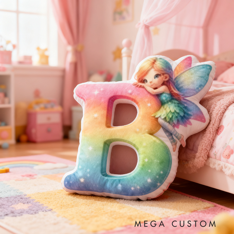Personalized Letter Christmas Gift Pillow with Gradient Sparkling Fairy Colorful Wings and  Magical Style Graphic 3D Print Pillow