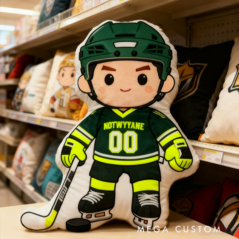 Personalized Ice Hockey Player Pillow with Custom Name and Number Perfect for Fans of All Ages