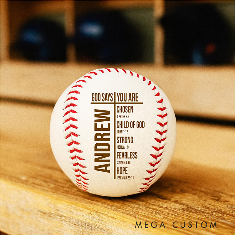 Personalized God Says You are Scripture Baseball with Name Engraved Leather Christian Gift Religious Gift for Sport Lovers Baseball Lovers Gift