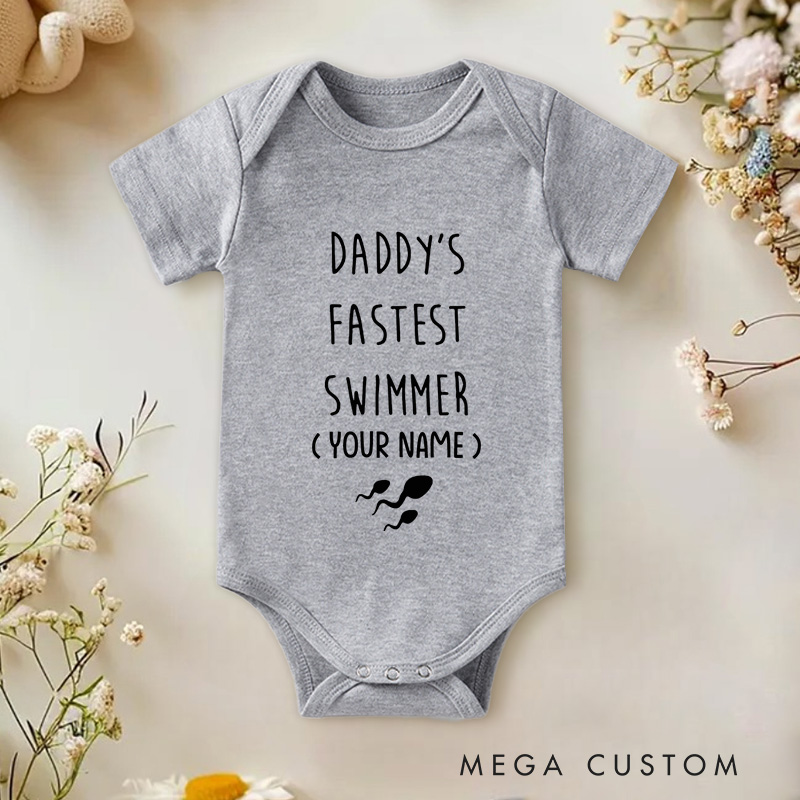 Personalized Daddy's Fastest Swimmer Humorous Design Baby Onesie
