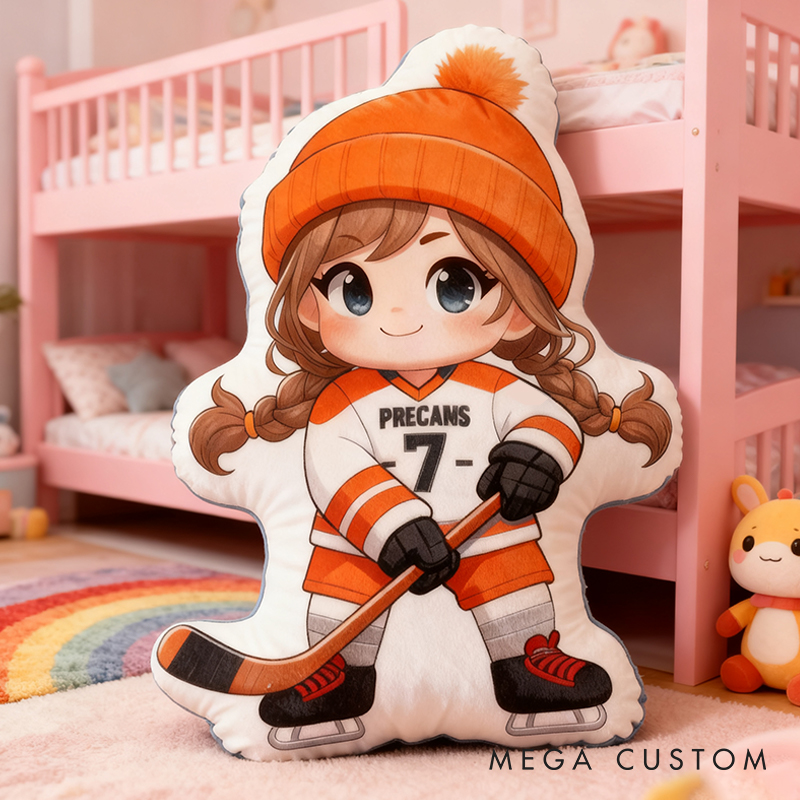 Personalized Cute Ice Hockey Pillow with Custom Details for Kids Girls and Boys