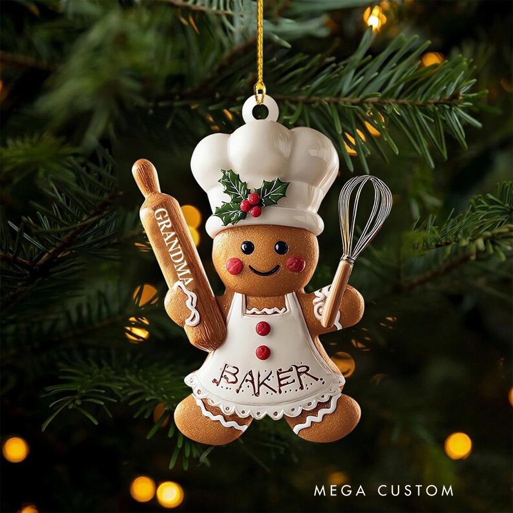 Personalized Cute Gingerbread Chef Christmas Ornament Gingerbread Baker Decor Custom Christmas Tree Decor for Baker Xmas Gift