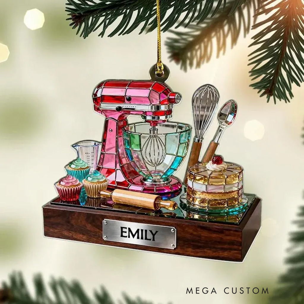 Personalized Baking Mixer Acrylic Ornament for Baker Kitchen Decor with Name Custom Baking Ornament Christmas Gift