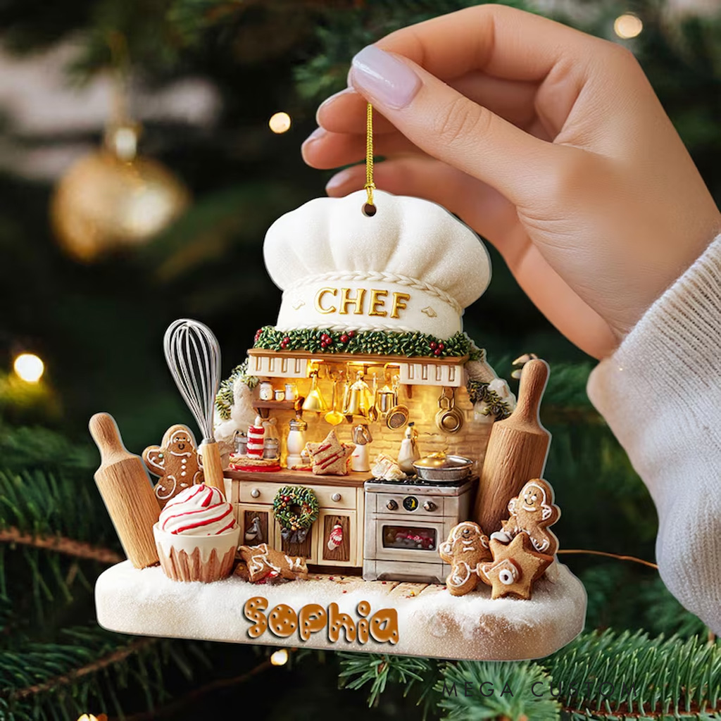Personalized Chef Acrylic Ornament for Baker 2D Flat Baking Kitchen Christmas Decoration with Name Bakery Ornament Baking Lover Christmas Gift