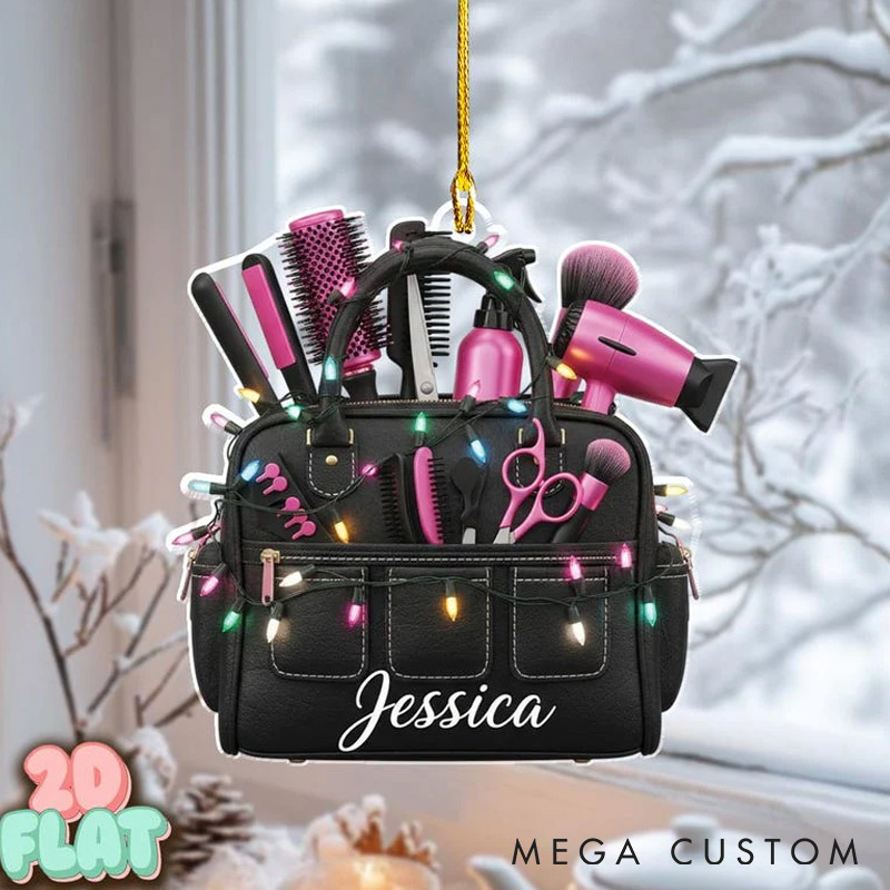 Personalized Beauty and Hairdressing 2D FLAT Christmas Ornament Custom Cosmetology Bag Holiday Decor for Her