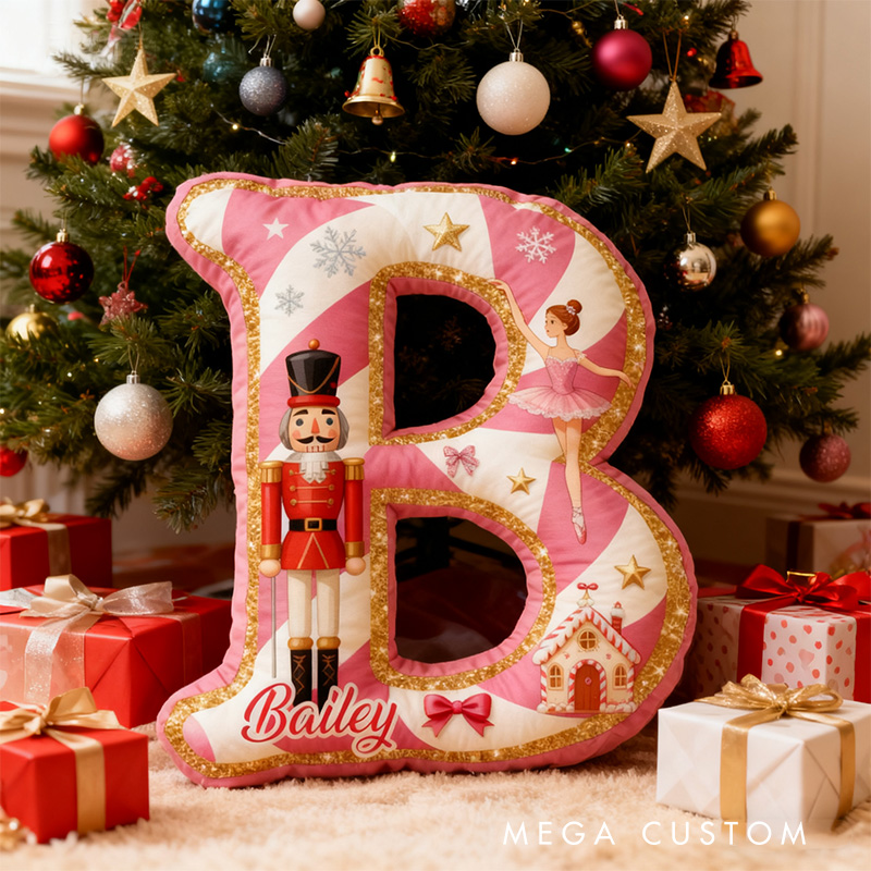 Personalized Nutcracker Ballet Candy Alphabet Shaped Pillow for Dance Lovers Initial Pillow Christmas Gift for Kids