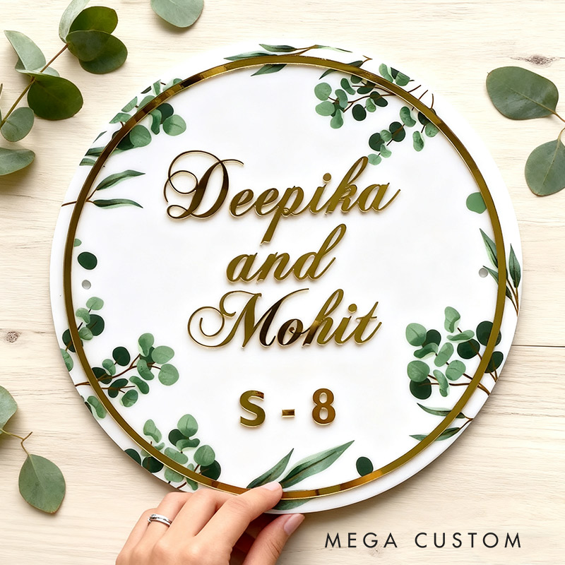 Personalized Acrylic Floral Round Nameplate Housewarming Gift for Family 