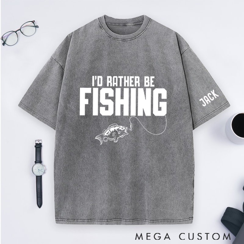 Personalized Fishing T-Shirt I'd Rather Be Fishing T-Shirt Custom Name Fisherman Gift Comfortable Gift for Fishing Lovers