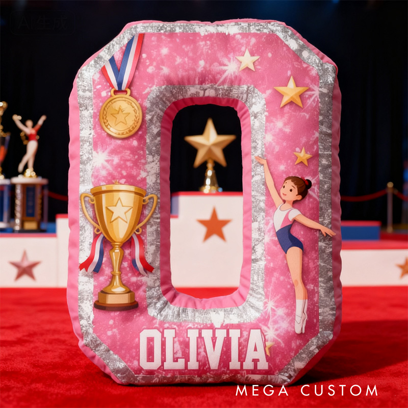 Personalized Graphic 3D Print Gliiter Style Gymnastic Alphabet Shaped Pillow for Gymnastic Lovers Initial Pillow Christmas Gift for Kids